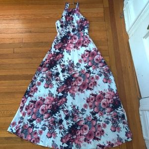 Extra Long Semi-formal Floral Halter Dress